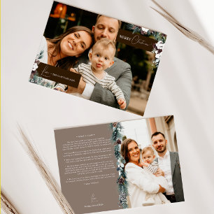 Bruine Groene Vintage Familie Nieuwsbrief Foto Feestdagenkaart