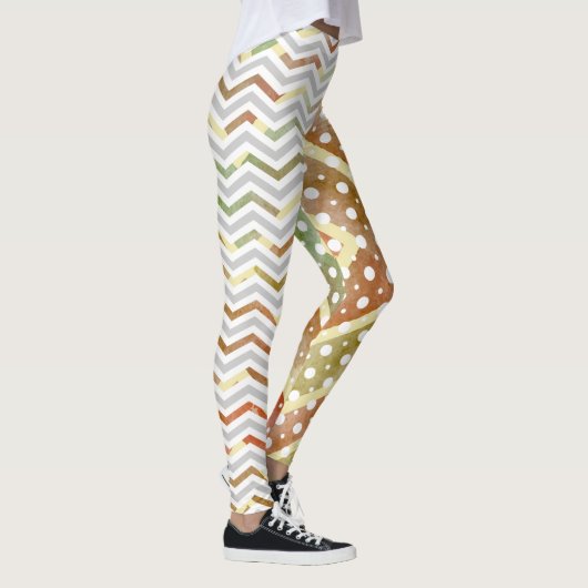 Bruine groene waterverf chevron, polka stip leggin leggings (Rechts)