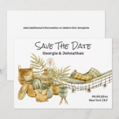 Bruine groene zomer hangmat boho chic planten save the date (Voorkant / Achterkant)