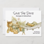 Bruine groene zomerhammock boho chic planten save the date (Voorkant)