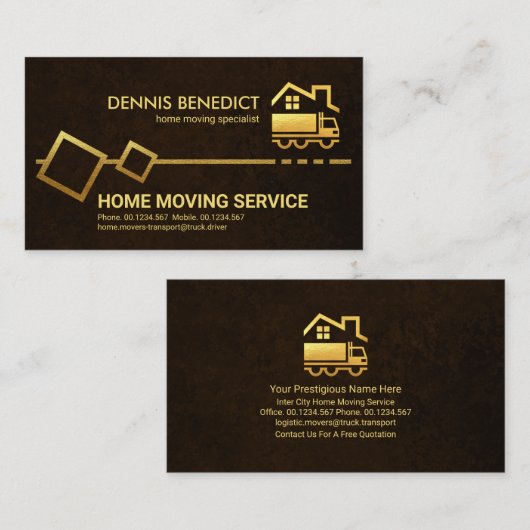Bruine Grunge Gold Moving Boxes Visitekaartje (Voorkant / Achterkant)
