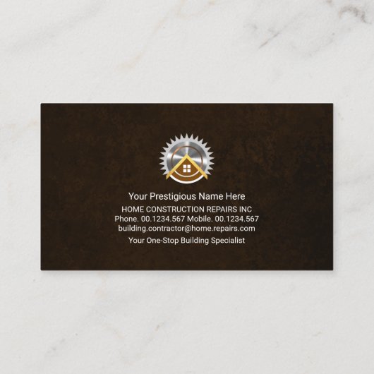 Bruine Grunge Paint Splatter Gouden Hamer Visitekaartje (Achterkant)