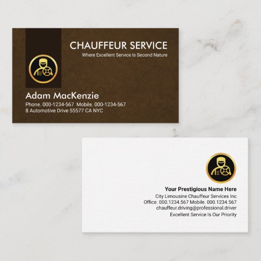 Bruine Grunge Tab Gouden Chauffeur Visitekaartje (Voorkant / Achterkant)