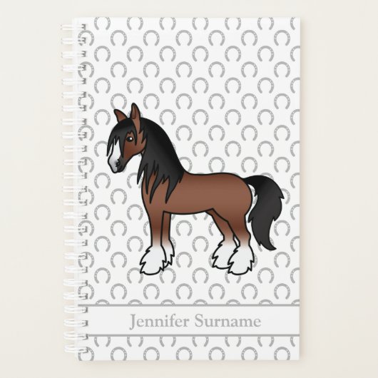 Bruine Gypsy Vanner Clydesdale Paard & Aangepaste Planner (Voorkant)