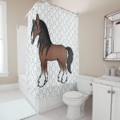 Bruine Gypsy Vanner Clydesdale Shire Cartoon Horse Douchegordijn (In situ)