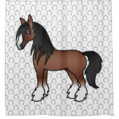 Bruine Gypsy Vanner Clydesdale Shire Cartoon Horse Douchegordijn (Voorkant)