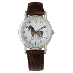 Bruine Gypsy Vanner Clydesdale Shire Cartoon Horse Horloge
