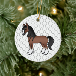 Bruine Gypsy Vanner Clydesdale Shire Cartoon Paard Keramisch Ornament