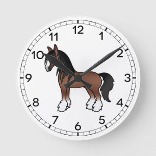 Bruine Gypsy Vanner Clydesdale Shire Cartoon Paard Ronde Klok