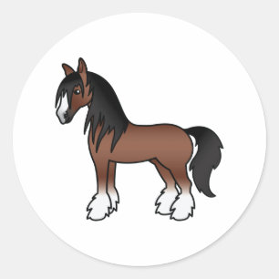 Bruine Gypsy Vanner Clydesdale Shire Cartoon Paard Ronde Sticker