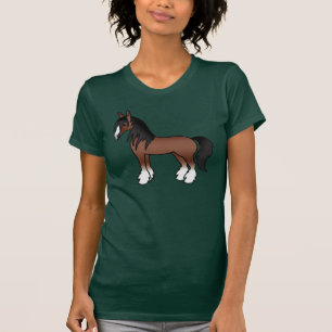 Bruine Gypsy Vanner Clydesdale Shire Cartoon Paard T-shirt