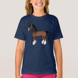 Bruine Gypsy Vanner Clydesdale Shire Cartoon Paard T-shirt