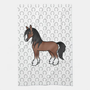 Bruine Gypsy Vanner Clydesdale Shire Cartoon Paard Theedoek