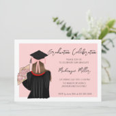 Bruine Haar Coquette Meisje Afstudeerfeest Kaart (Staand voorkant)