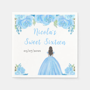 Bruine Haar Prinses Blauwe Bloemige Sweet Sixteen  Servet