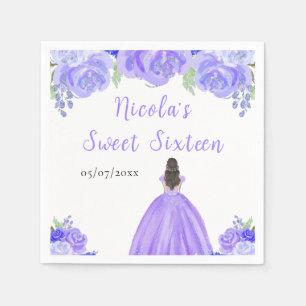 Bruine Haar Prinses Paarse Bloemige Sweet Sixteen  Servet