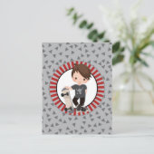 Bruine Haar Skateboard Jongen - Grijs Rood Briefkaart (Staand voorkant)