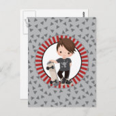 Bruine Haar Skateboard Jongen - Grijs Rood Briefkaart (Voorkant / Achterkant)