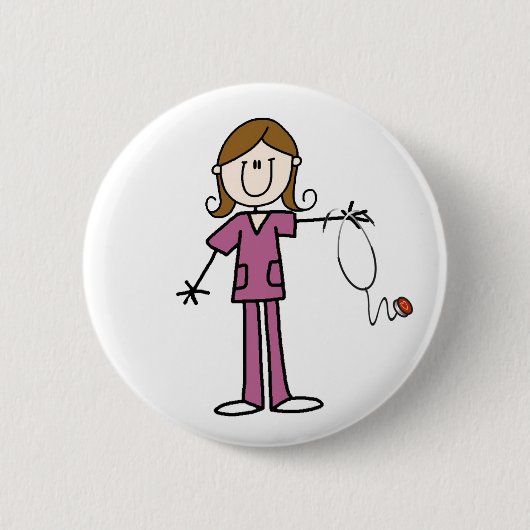 Bruine haar Stick Figuur Nurse Button (Voorkant)