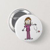 Bruine haar Stick Figuur Nurse Button (Voorkant /achterkant)