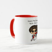 Bruine haarspecialist karikatuur mok gepersonalise (Voorkant links)