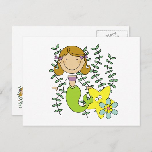 Bruine Haired Meermin Briefkaart (Voorkant / Achterkant)