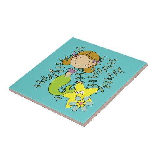 Bruine Haired Meermin Tegeltje (Zijkant)