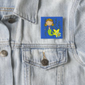 Bruine Haired Meermin Vierkante Button 5,1 Cm (In situ)