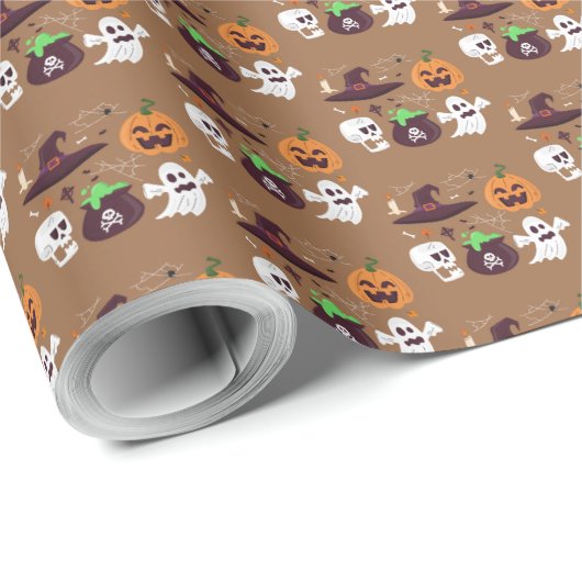 Bruine Halloween verschillende patronen Cadeaupapier (Rol Hoek)
