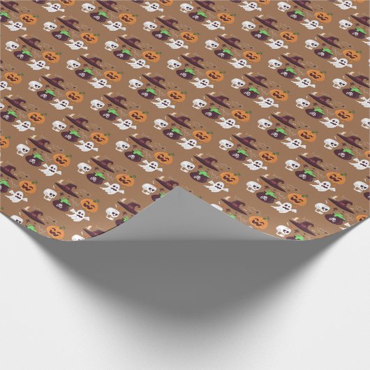 Bruine Halloween verschillende patronen Cadeaupapier (Hoek)