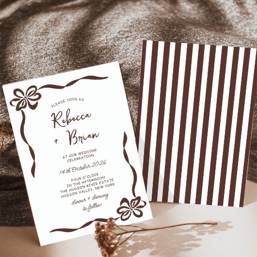 Bruine Hand Getrokken Boog Lint Sketch Wedding Kaart