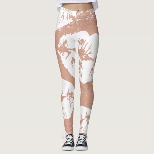 Bruine handbeschilderde kussens waterverf Leggings (Voorkant)