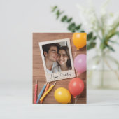 Bruine Happy Birthday gepersonaliseerde Poloraid Briefkaart (Staand voorkant)