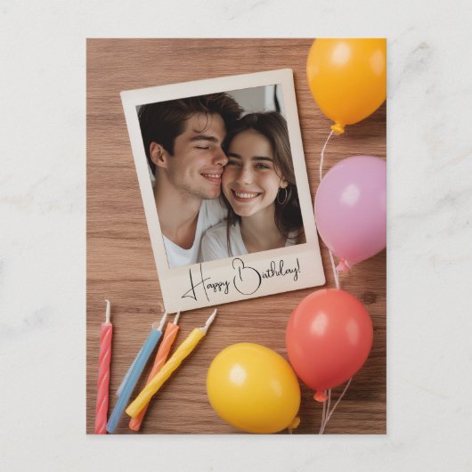 Bruine Happy Birthday gepersonaliseerde Poloraid Briefkaart (Voorkant)