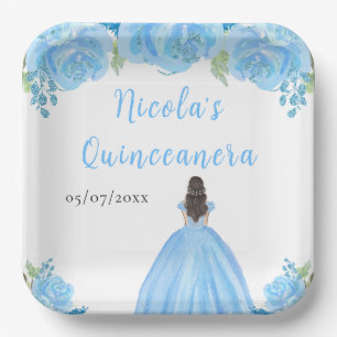 Bruine Haren Prinses Blauwe Bloem Quinceanera Papieren Bordje