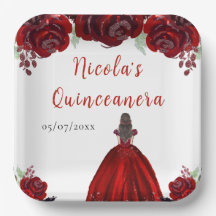 Bruine Haren Prinses Rode Bloemige Quinceanera
