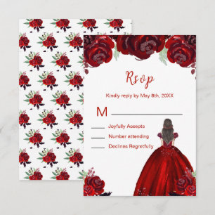 Bruine Haren Prinses Rood Bloemig Sweet Sixteen  RSVP Kaartje