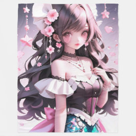 Bruine harige zeemeermin met roze bloemen in haar fleece deken