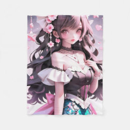 Bruine harige zeemeermin met roze bloemen in haar fleece deken