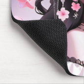 Bruine harige zeemeermin met roze bloemen in haar  muismat (Hoek)