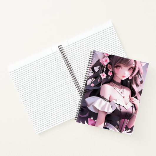 Bruine harige zeemeermin met roze bloemen in haar  notitieboek (Binnen)