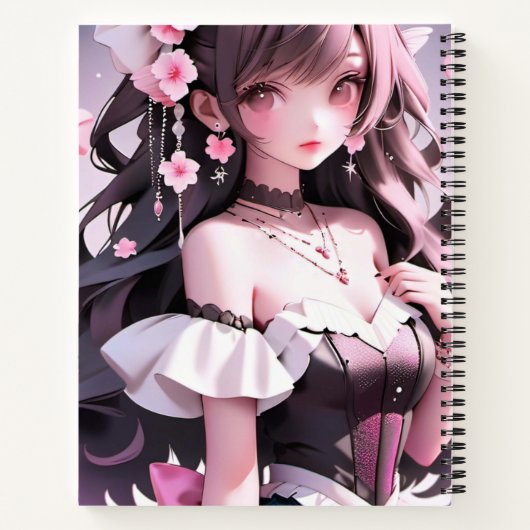 Bruine harige zeemeermin met roze bloemen in haar  notitieboek (Achterkant)