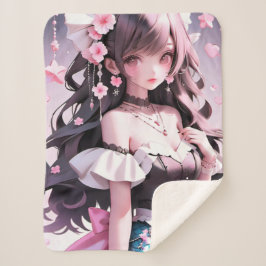 Bruine harige zeemeermin met roze bloemen in haar sherpa deken