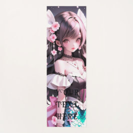 Bruine harige zeemeermin met roze bloemen in haar  yogamat