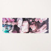 Bruine harige zeemeermin met roze bloemen in haar  yogamat (Voorkant (horizontaal))