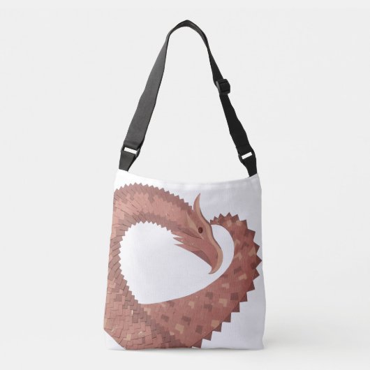 Bruine hartdraak op wit crossbody tas (Voorkant)