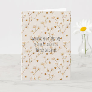 Bruine Harten Blozen Bloemrijke Bruids Bruiloft Kaart
