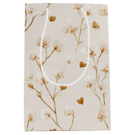 Bruine Harten Blush Bloemrijke Bruiloftsshower Medium Cadeauzakje