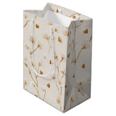 Bruine Harten Blush Bloemrijke Bruiloftsshower Medium Cadeauzakje (Achterkant Gekanteld)