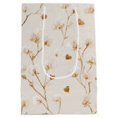 Bruine Harten Roze Bloem Bruiloft Shower Medium Cadeauzakje (Achterkant)